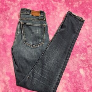 Lucky Brand Ora Premium Skinny Jeans Dark Wash‎ Distressed Frayed Hem Size 2 26